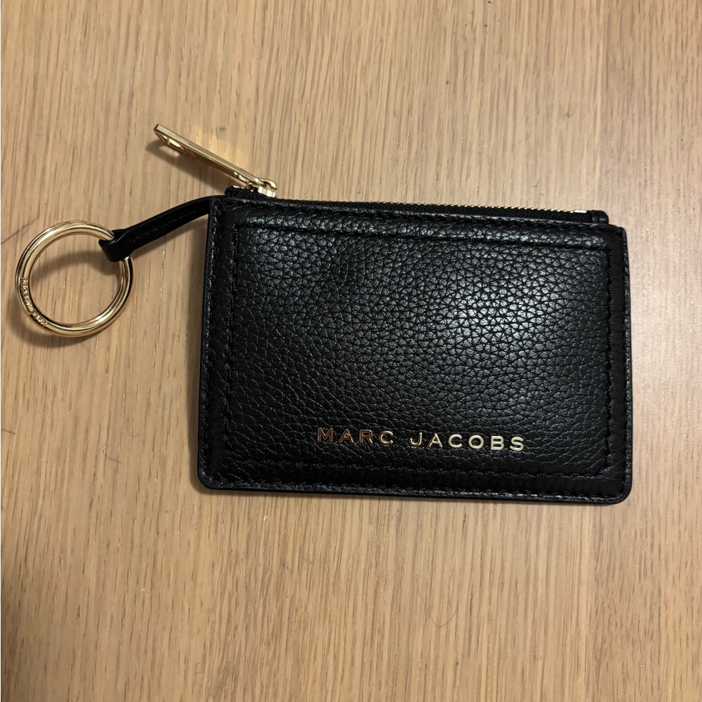 Marc Jacobs Black Leather Card Case with Gold Keyring